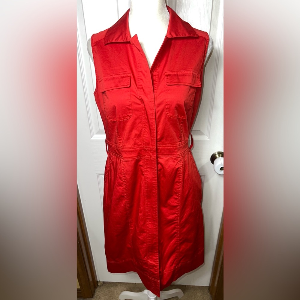 (READ) New York & Company Sleeveless Zip Up Pencil Dress Knee Length Red 4 (S)